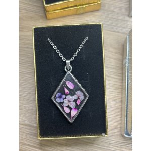 Collier pendentif Fleurs séchées - Divers coloris - Collier argent - Rose Violet