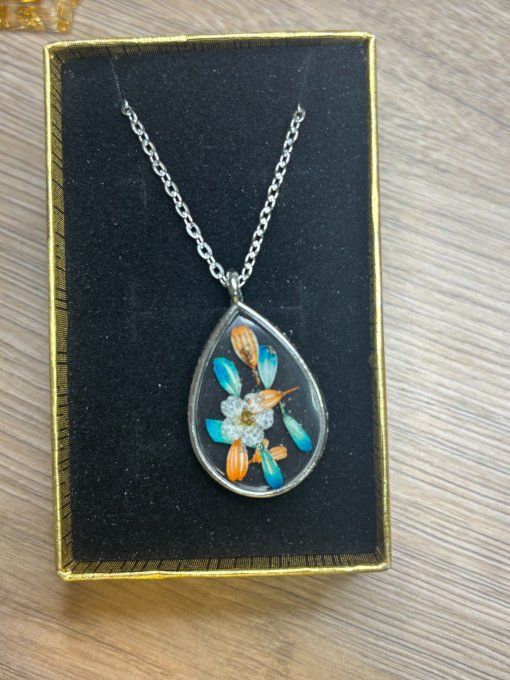 Collier pendentif Fleurs séchées - Divers coloris - Collier argent