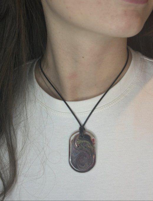 Collier ovale « Galaxie » Fait Main en Résine Époxy