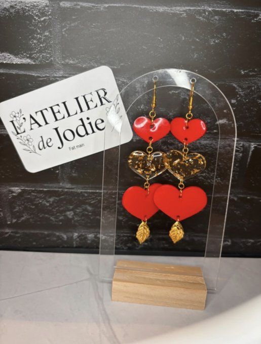 BO pendantes - Or et Rouge - Coeur
