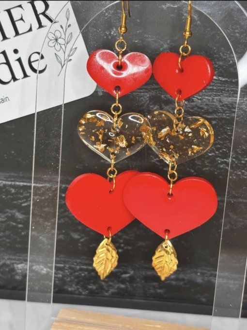 BO pendantes - Or et Rouge - Coeur