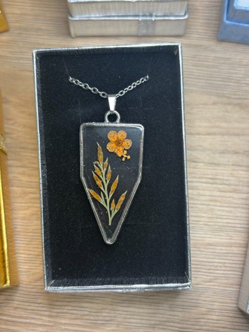 Collier pendentif Fleurs séchées - Divers coloris - Collier argent