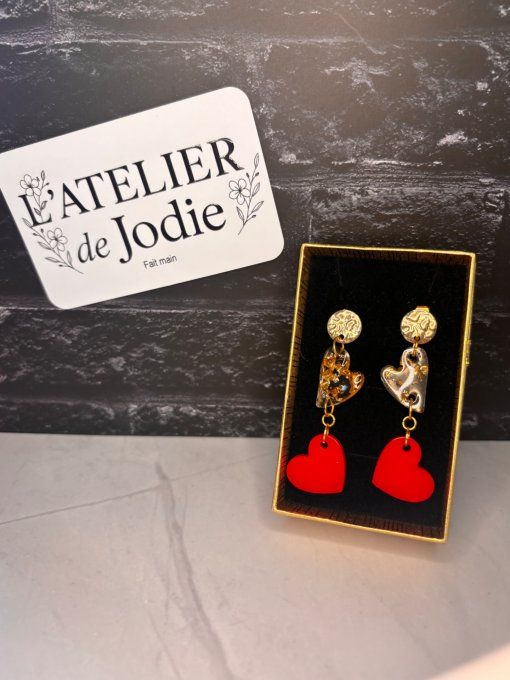 Boucles d'oreilles "Doré & Rouge"
