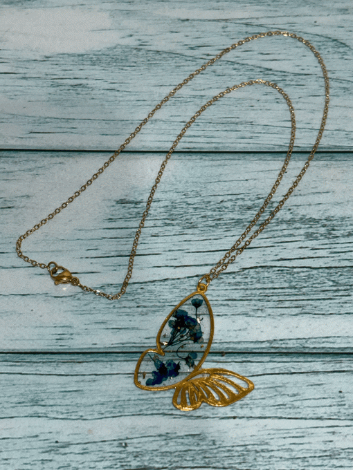 Collier pendentif Papillon - Bleu