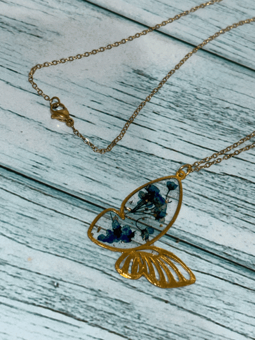 Collier pendentif Papillon - Bleu