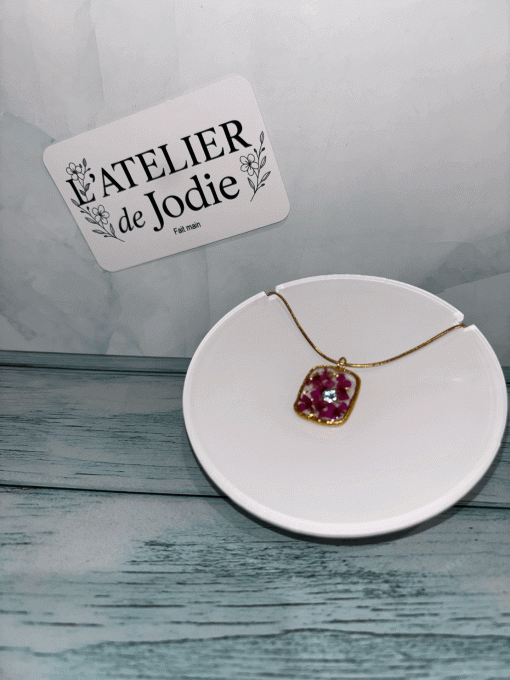 Collier pendentif Fleurs séchées - Rose Strass