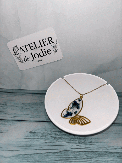 Collier pendentif Papillon - Bleu